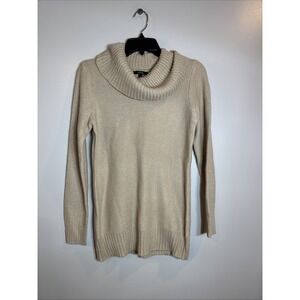 Apt 9‎ Women Sweater Size Small Cream Gold Metallic Turtleneck Long Sleeve